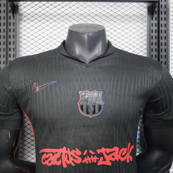 Barca Camisetas de Futbol Player Version 2024-2025 Barcelona Travis Scott Away Black Soccer Jersey