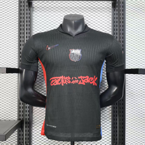 Barca Camisetas de Futbol Player Version 2024-2025 Barcelona Travis Scott Away Black Soccer Jersey