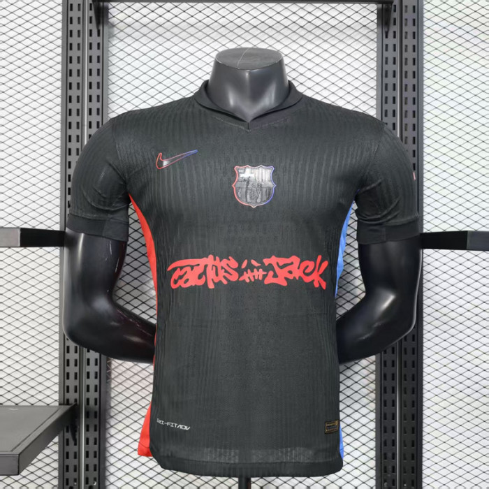 Barca Camisetas de Futbol Player Version 2024-2025 Barcelona Travis Scott Away Black Soccer Jersey