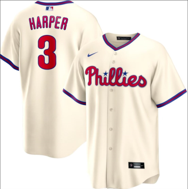 NK Philadelphia Phillies 3 HARPER Beige Cool Base Jersey