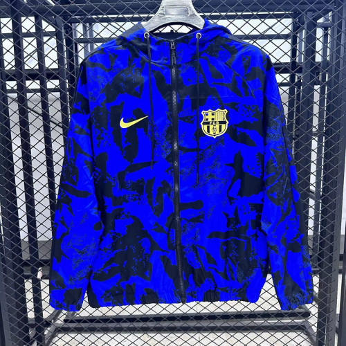 with Caps 2025-2026 Barcelona Black/Blue Soccer Windbreaker Jacket Football Jacket