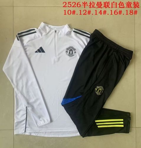 2025-2026 Manchester United White Soccer Training Sweater and Pants Football Kit