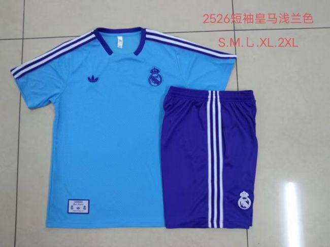 Retro Model Adult Uniform 2025-2026 Real Madrid Blue Soccer Training Jersey and Shorts Football Kits