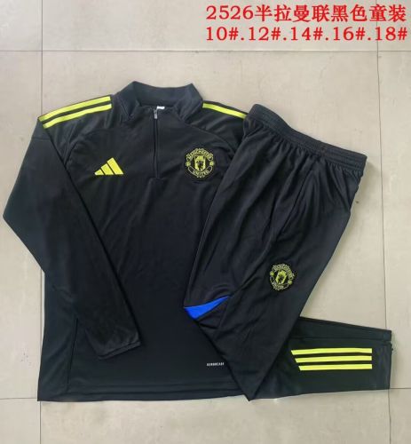 2025-2026 Manchester United Black/Yellow Soccer Training Sweater and Pants Football Kit