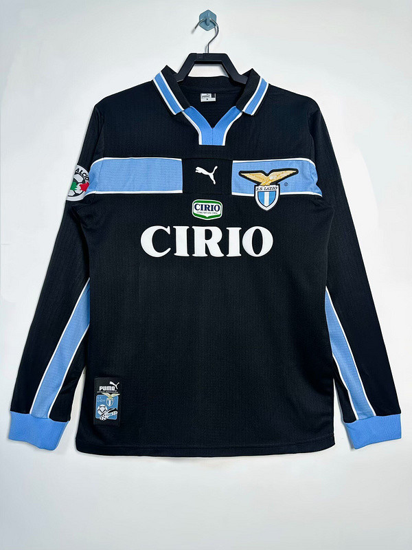with Serie A Patch Long Sleeve Retro Jersey 1998-1999 Lazio Away Black Soccer Jersey Vintage Football Shirt