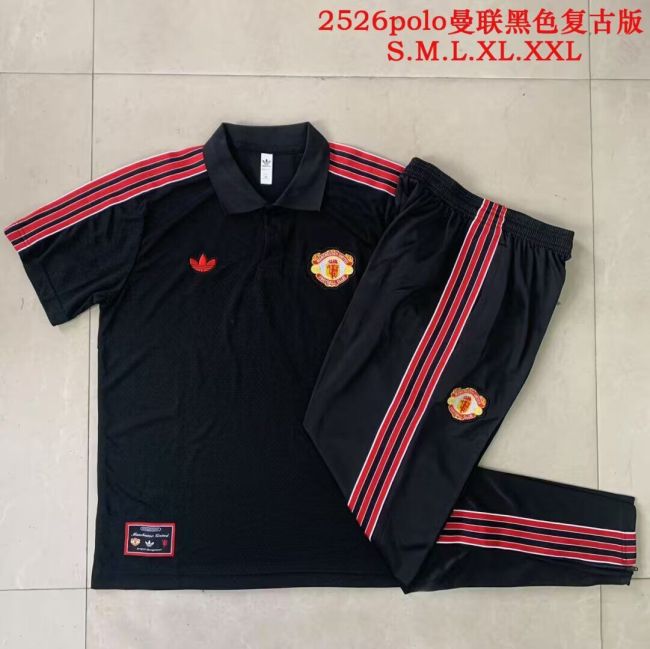 2025-2026 Bayern Munich Black/Red Soccer Polo and Pants Football Kit