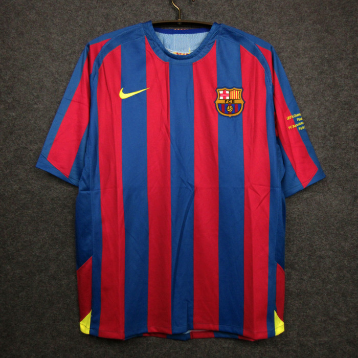 with Sleeve Lettering+UCL Patch Retro Jersey 2005-2006 Barcelona RONALDINHO 10 UEFA Champions League Home Soccer Jersey