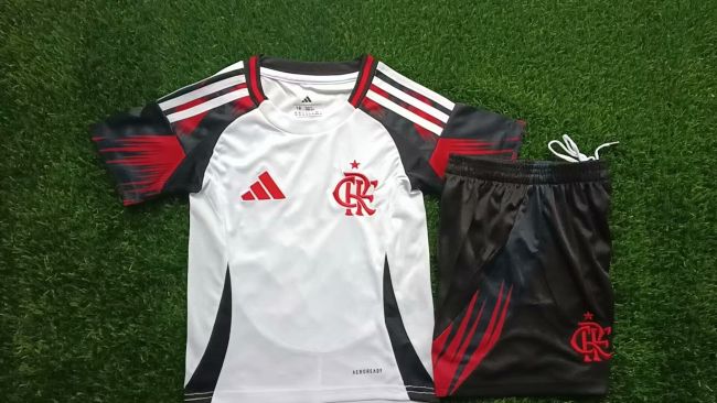 Youth Uniform Kids Kit 2025-2026 Flamengo Away White Soccer Jersey Shorts Child Football Set