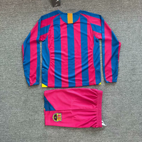 Long Sleeve Retro Youth Uniform Kids Kit 2005-2006 Barcelona Home Soccer Jersey Shorts Vintage Child Football Set