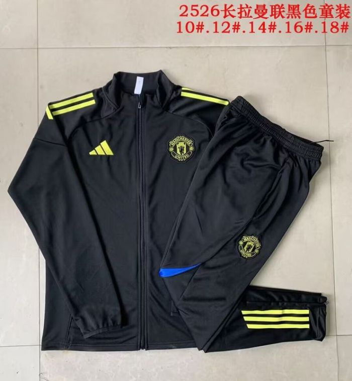 Retro Model Youth 2025-2026 Manchester United Black/Yellow Soccer Training Jacket Football Jacket and Pants
