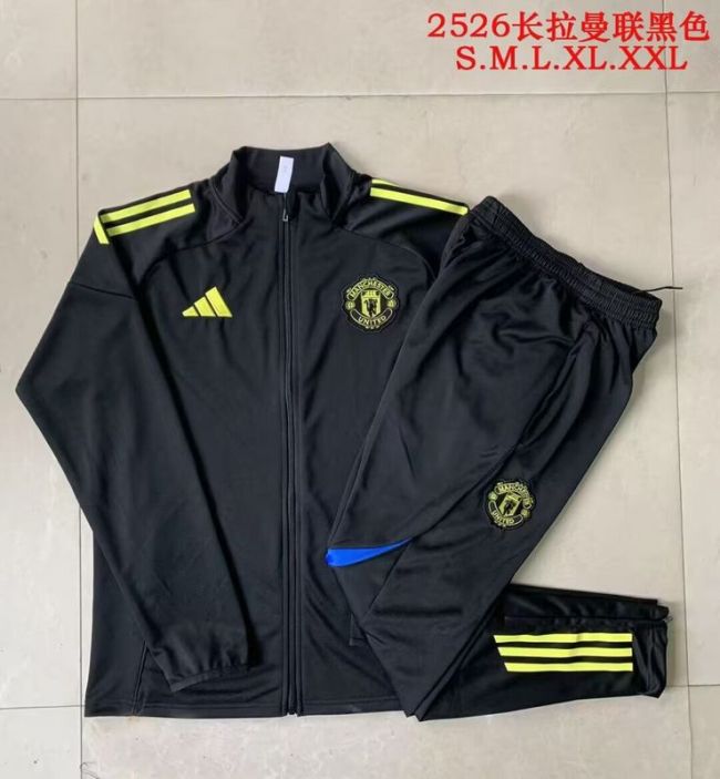 Retro Model 2025-2026 Manchester United Black/Yellow Soccer Windbreaker Jacket and Pants Football Tracksuit
