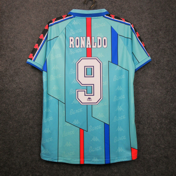 Retro Jersey 1995-1997 Barcelona Ronaldo 9 Away Blue Soccer Jersey Vintage Football Shirt