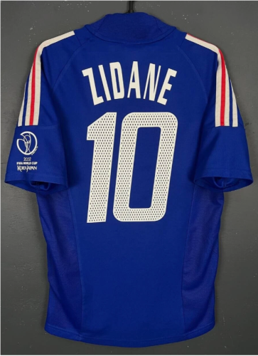 with World Cup Patch Retro Jersey 2002 France ZIDANE 10 Home Soccer Jersey Vintage Football Shirt
