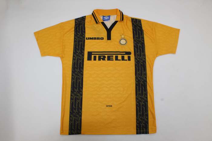 Retro Jersey 1996-1997 Inter Milan Third Away Yellow Soccer Jersey Inter Vintage Football Shirt
