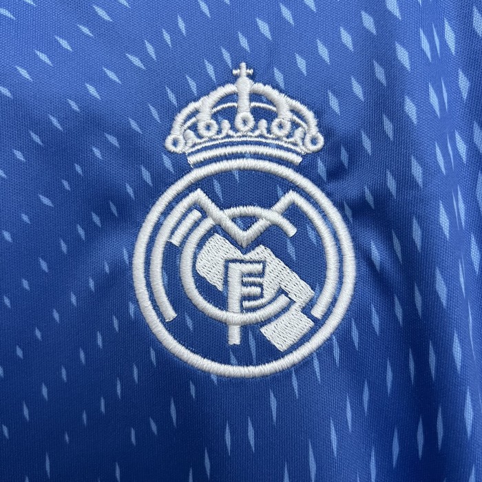 with HP Fans Version 2025-2026 Real Madrid Blue Special Edition Soccer Jersey Real Football Shirt