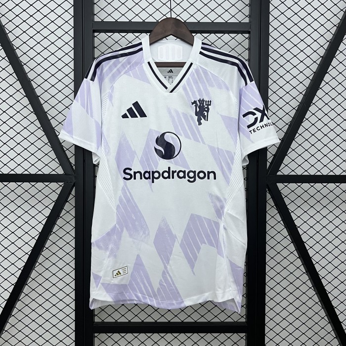 Fans Version 2025-2026 Manchester United Away White/Purple Soccer Jersey Man United Football Shirt