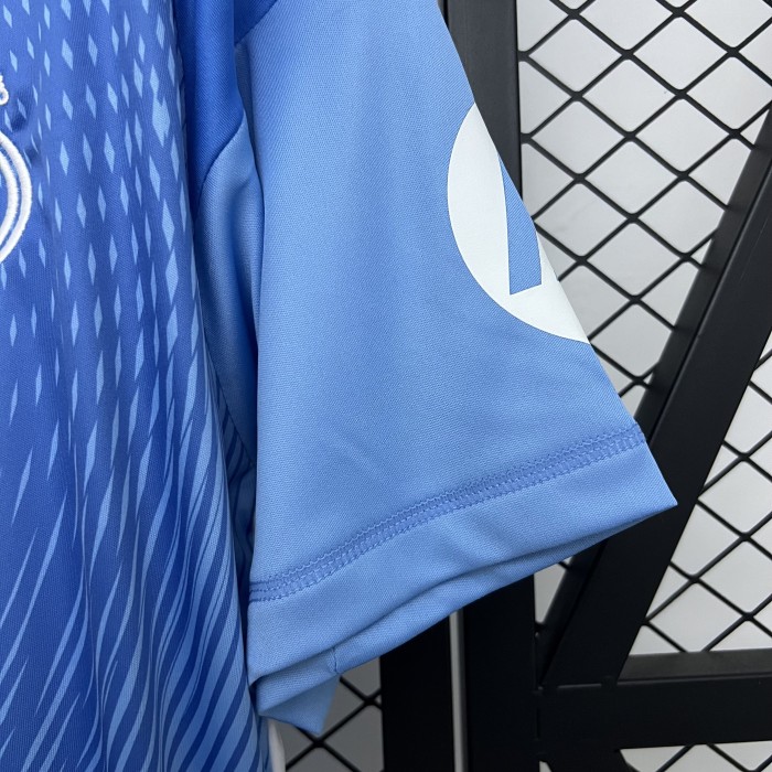 with HP Fans Version 2025-2026 Real Madrid Blue Special Edition Soccer Jersey Real Football Shirt