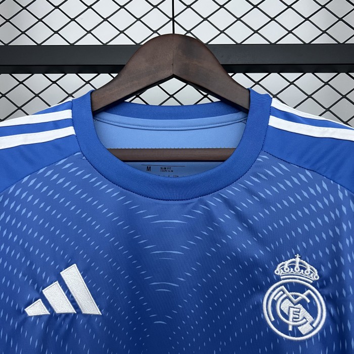 with HP Fans Version 2025-2026 Real Madrid Blue Special Edition Soccer Jersey Real Football Shirt