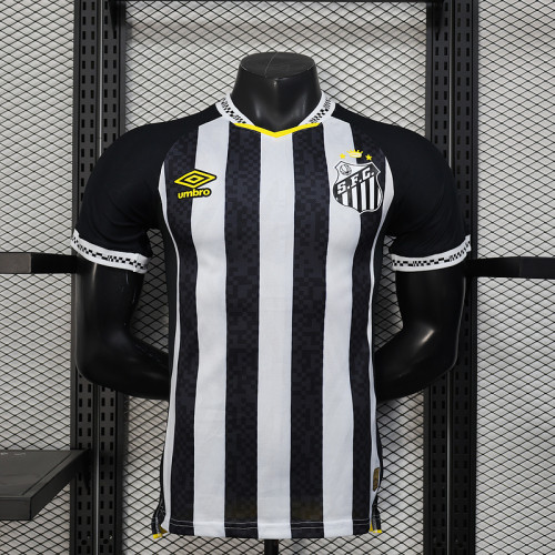 without Sponor Logo Player Version 2025-2026 Santos Away Black Soccer Jersey Football Shirt