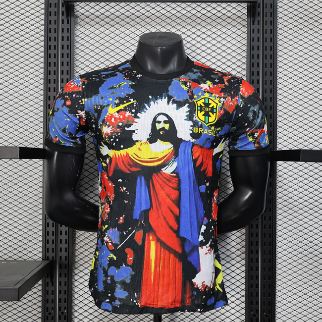 Player Version 2025 Brazil Black/Red/Blue Jesus version Soccer Jersey Brasil Football Shirt