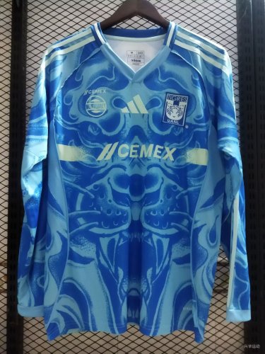 Long Sleeve Fan Version 2025-2026 Tigres UANL Away Blue Soccer Jersey Football Top