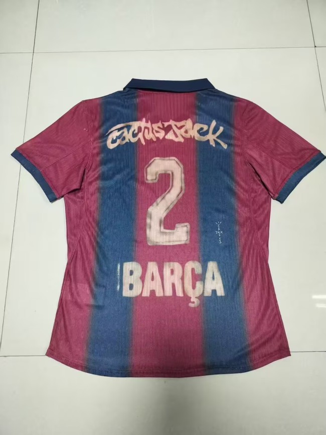 Barca Camisetas de Futbol Player Version 2025-2026 Barcelona 2 Red Travis Scott Soccer Jersey