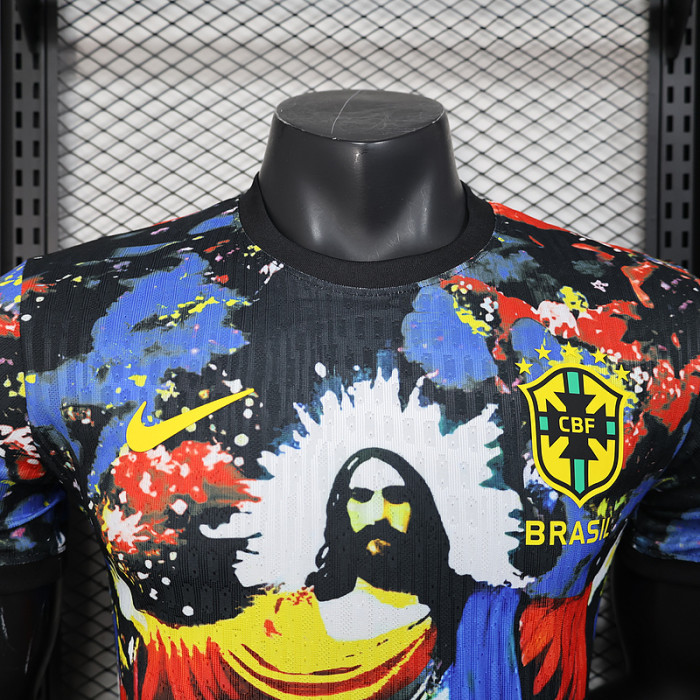 Player Version 2025 Brazil Black/Red/Blue Jesus version Soccer Jersey Brasil Football Shirt