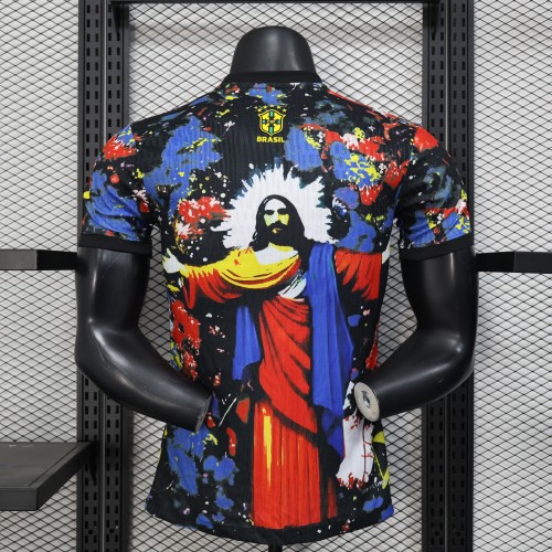 Player Version 2025 Brazil Black/Red/Blue Jesus version Soccer Jersey Brasil Football Shirt