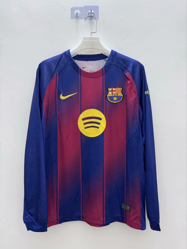 Long Sleeve Barca Camisetas de Futbol 2025-2026 Barcelona Home Soccer Jersey