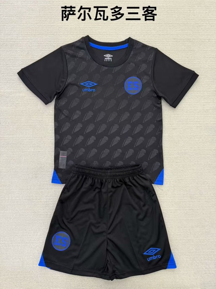 Adult Uniform Kids Kit 2025 El Salvador Third Away Black Soccer Jersey Shorts Child Football Set