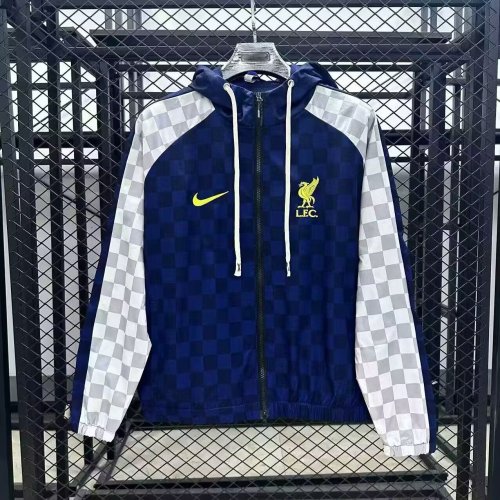 with Caps 2025-2026 Liverpool Blue/White Soccer Windbreaker Jacket Football Jacket