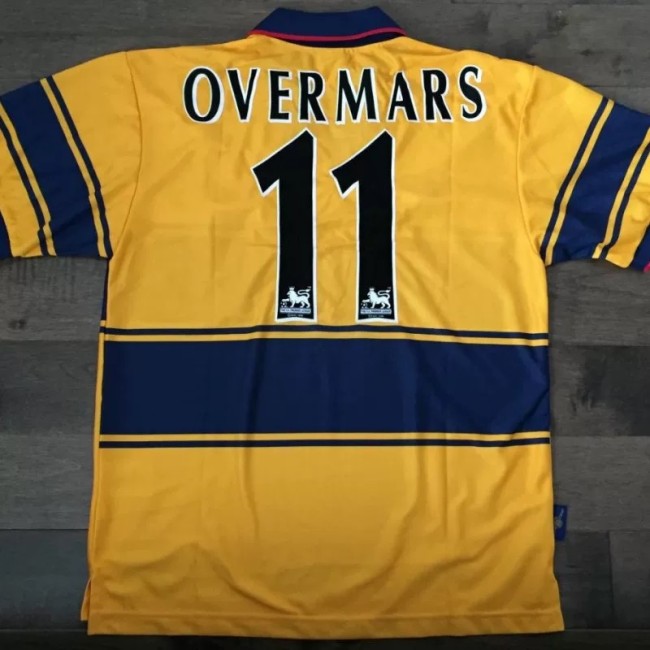 Retro Jersey 1997-1999 Arsenal OVERMARS 11 Away Yellow Vintage Soccer Jersey Football Shirt