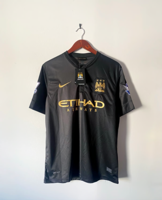 with EPL Patch Retro Jersey 2013-2014 Manchester City SILVA 21 Away Black Soccer Jersey Vintage Football Shirt