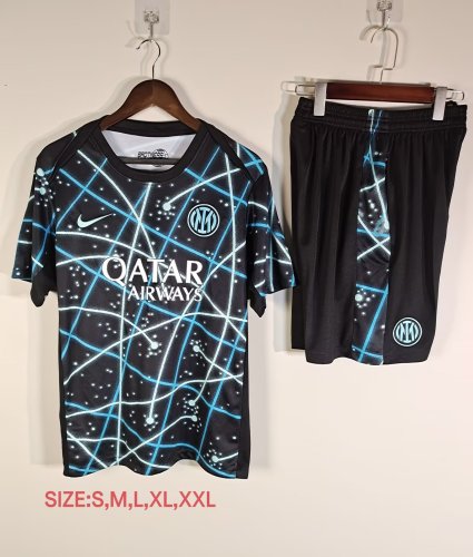 Adult Uniform 2025-2026 Inter Milan Black/Blue Soccer Training Jersey and Shorts Football Kits