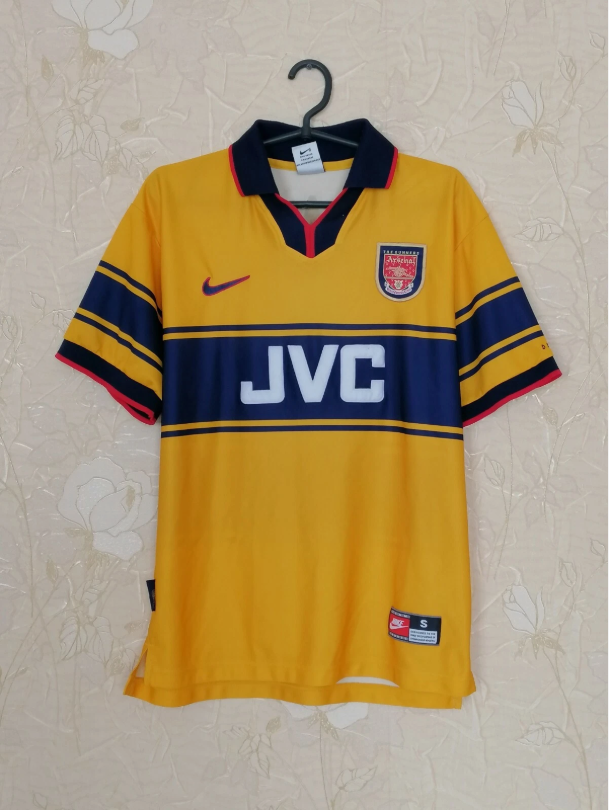 Retro Jersey 1997-1999 Arsenal WRIGHT 8 Away Yellow Vintage Soccer Jersey Football Shirt