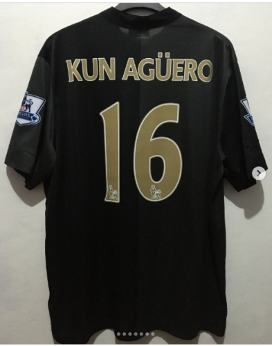 with EPL Patch Retro Jersey 2013-2014 Manchester City KUN AGUERO 16 Away Black Soccer Jersey Vintage Football Shirt