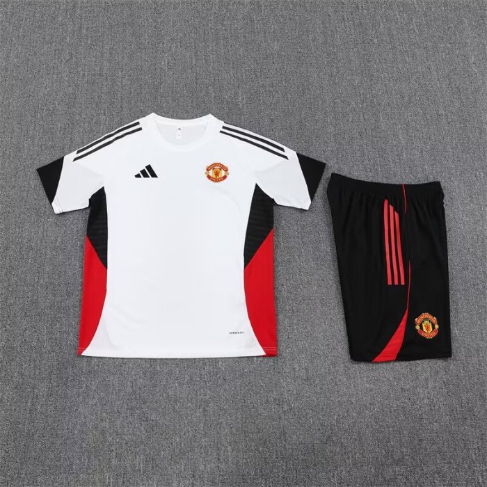 Adult Uniform 2025-2026 Manchester United White Soccer Training Jersey and Shorts Football Kits