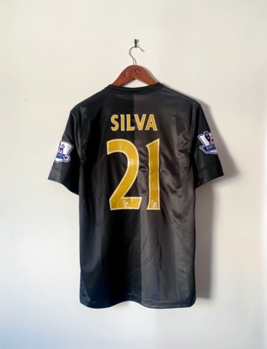 with EPL Patch Retro Jersey 2013-2014 Manchester City SILVA 21 Away Black Soccer Jersey Vintage Football Shirt