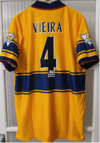with EPL Patch Retro Jersey 1997-1999 Arsenal VIEIRA 14 Away Yellow Vintage Soccer Jersey Football Shirt