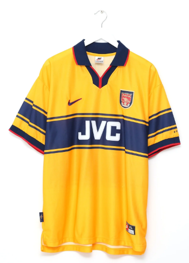 with EPL Patch Retro Jersey 1997-1999 Arsenal ADAMS 16 Away Yellow Vintage Soccer Jersey Football Shirt