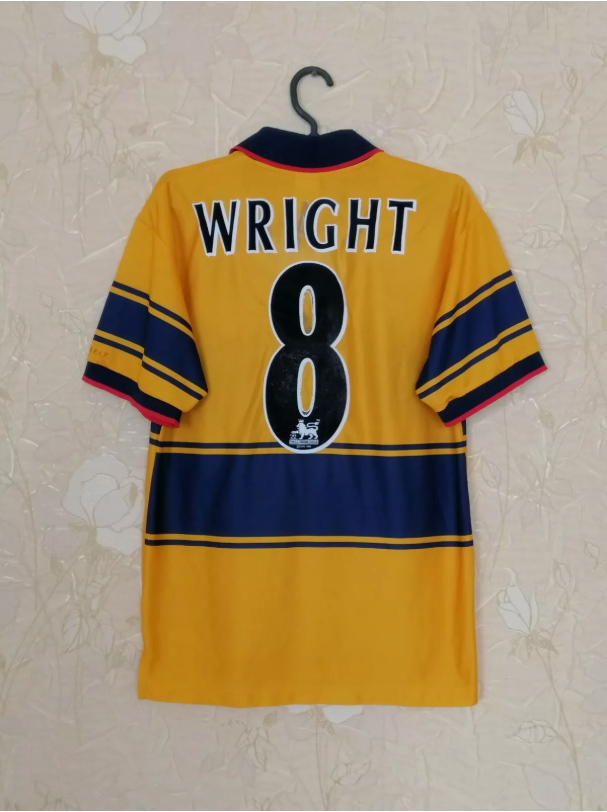 Retro Jersey 1997-1999 Arsenal WRIGHT 8 Away Yellow Vintage Soccer Jersey Football Shirt