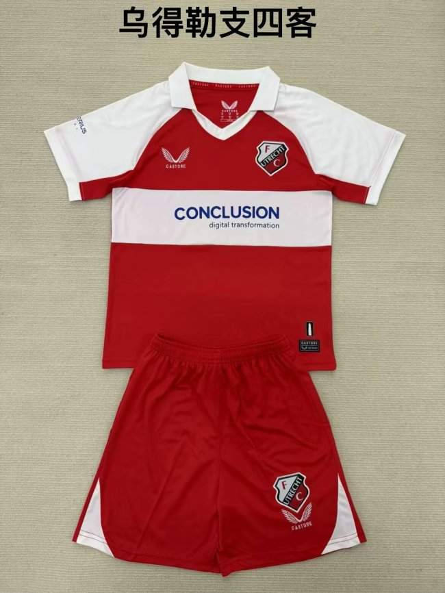 Youth Uniform Kids Kit 2025-2026 FC Utrecht Fourth Away Soccer Jersey Shorts Child Football Set
