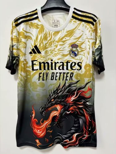 Fans Version 2025-2026 Real Madrid Yellow/White/Black Dragon Soccer Jersey Real Football Shirt