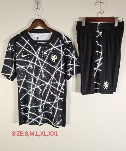 Adult Uniform 2025-2026 Chelsea Black/White Soccer Training Jersey and Shorts Football Kits