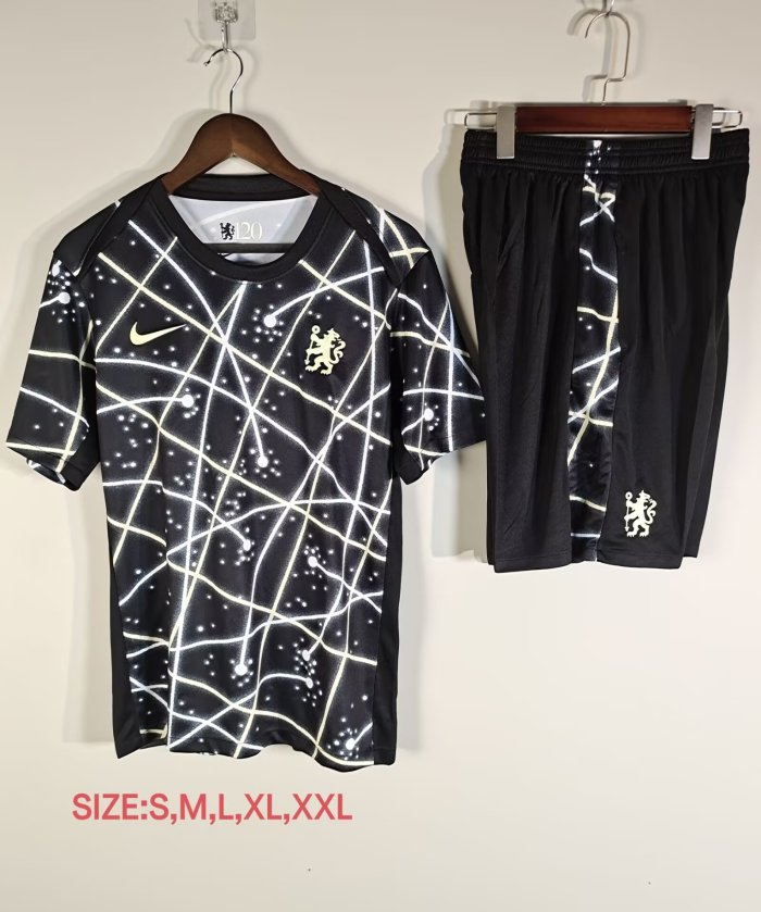 Adult Uniform 2025-2026 Chelsea Black/White Soccer Training Jersey and Shorts Football Kits