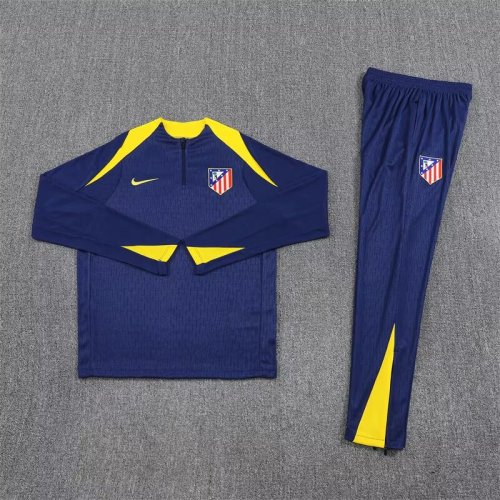 2025-2026 Atletico Madrid Dark Blue Soccer Training Sweater and Pants Football Kit