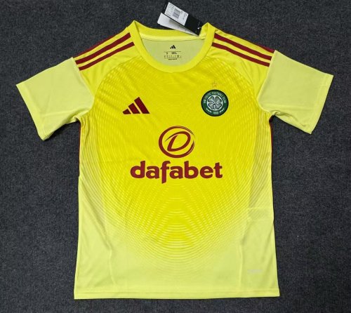 with Sponor Logo Fan Version 2025-2026 Celtic Yellow Goalkeeper Soccer Jersey Football Shirt