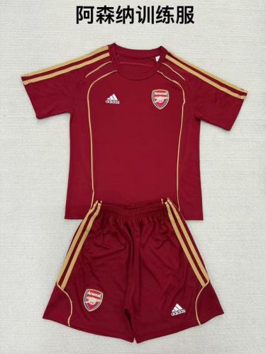 Youth Uniform Kids Kit 2025-2026 Arsenal Maroon Soccer Training Jersey Shorts Child Football Pre-match Set