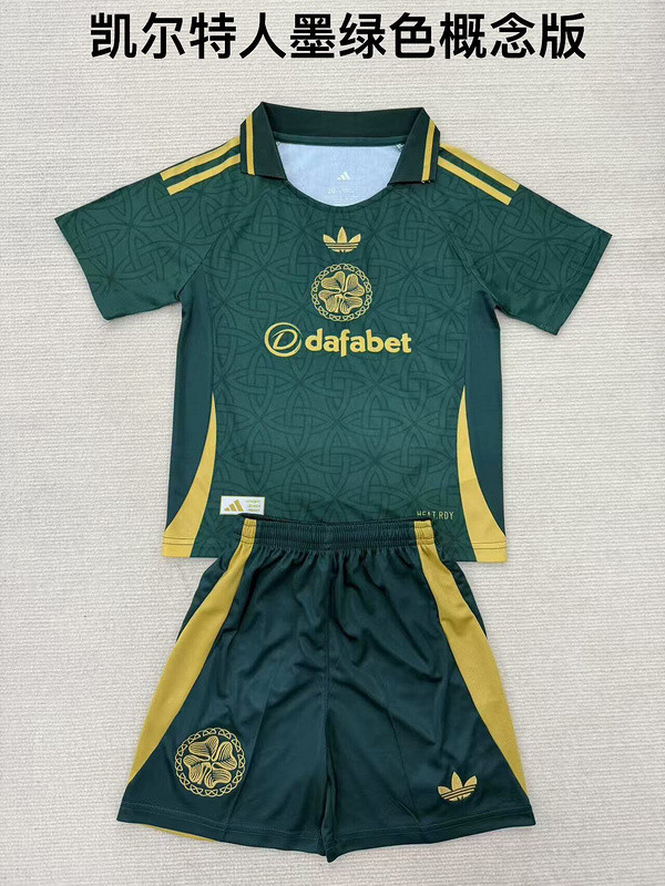 Youth Uniform Kids Kit Celtic 2025-2026 Green Concept Version Soccer Jersey Shorts Child Football Set