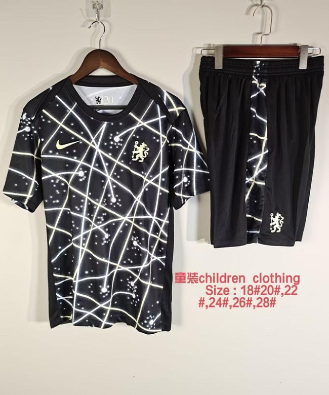 Youth Uniform Kids Kit 2025-2026 Chelsea Black Soccer Training Jersey Shorts Child Football Set
